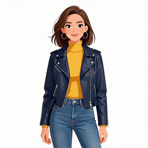Chic Woman in Navy Leather Jacket