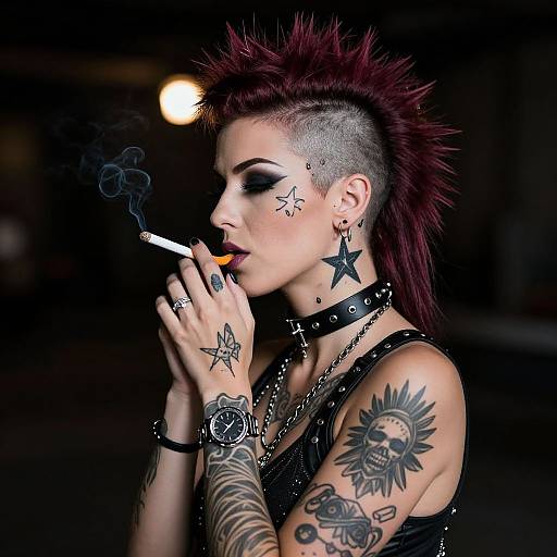 Punk Woman with Mohawk and Tattoos