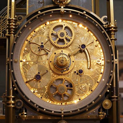 Ancient Mechanical Clock with Golden Light