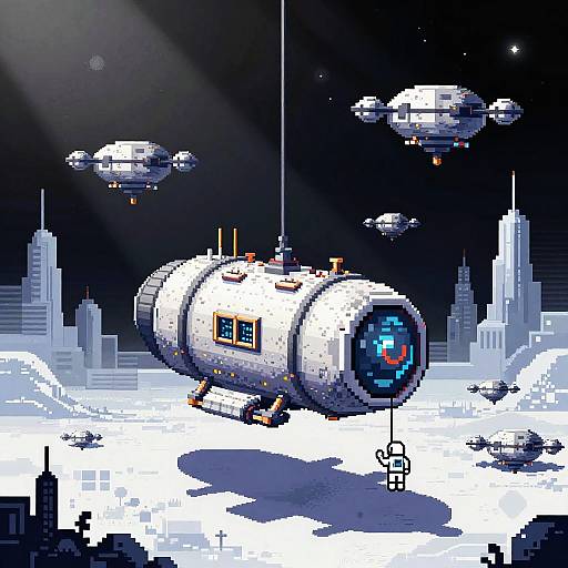 Pixel Art Abandoned Space Elevator Station