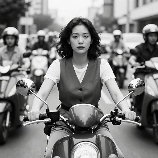 Urban Motorcycle Ride in Black and White