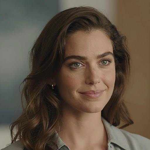 Portrait of smiling woman with wavy brown hair