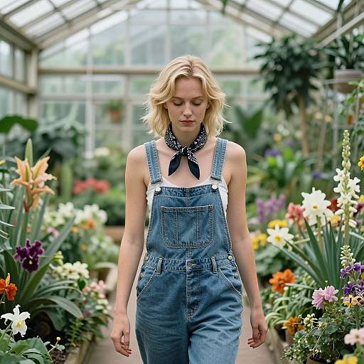 Blonde Woman in Exotic Glass Greenhouse