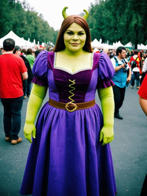 Woman in Purple Dress Shrek Cosplay