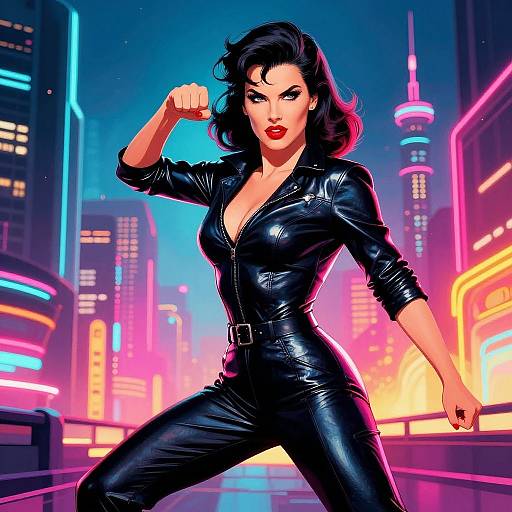Female Pulp Art Heroine in Neon City