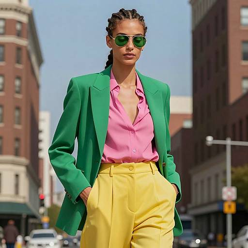 Chic Urban Fashion Portrait in Colorful Attire