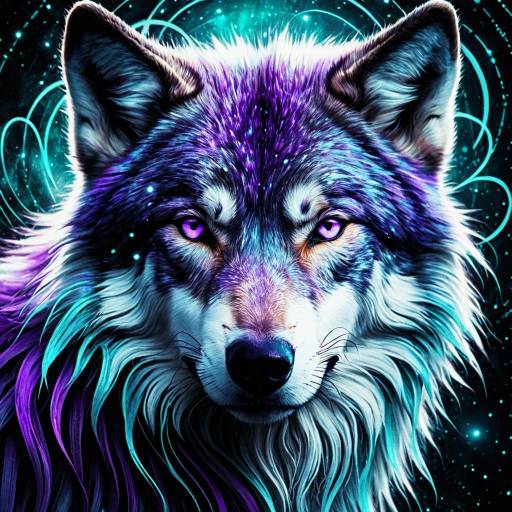 Mystical Wolf with Purple and Aqua Fur Mystical Wolf with Purple and Aqua Fur