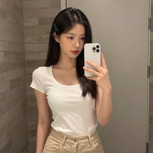 Asian Woman Mirror Selfie Photo