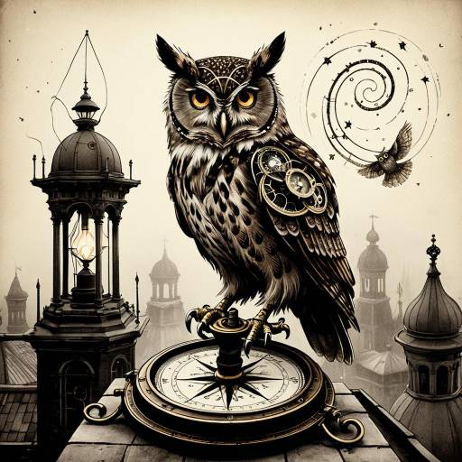 Steampunk Owl on Victorian Compass