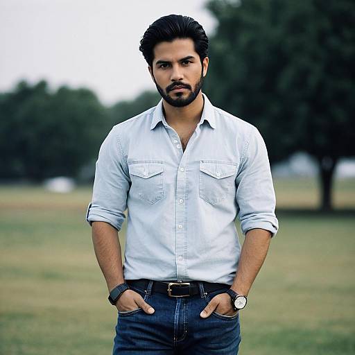 Casual Outdoors Stroll: Man in White Shirt