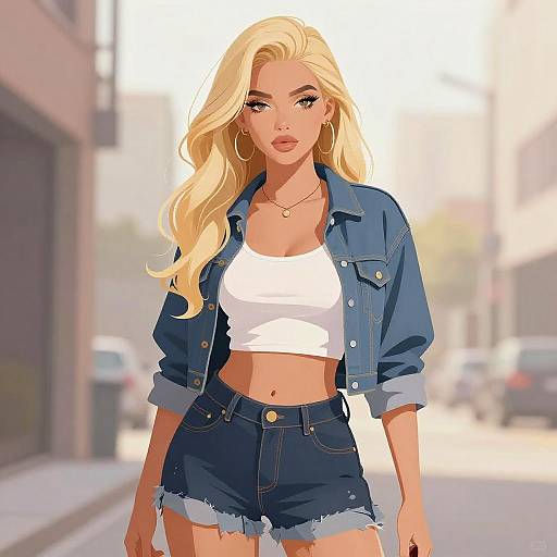 Stylish Blonde Woman in Urban Casual Outfit