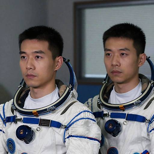 Serious Astronauts in Dimly Lit Room