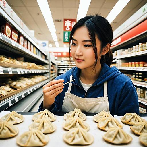 Girl Shopping for Gyoza Dumplings