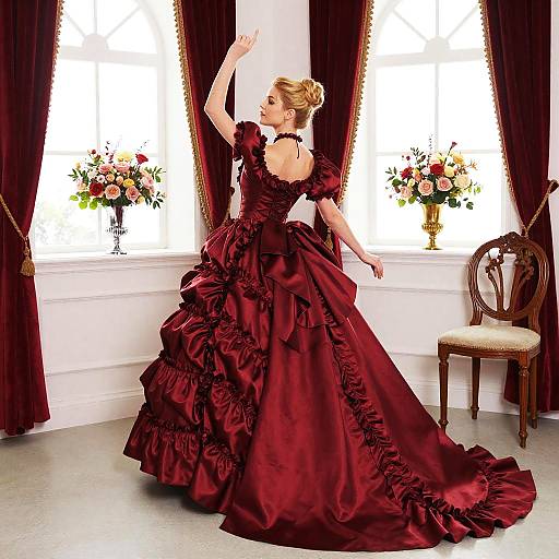 Victorian Woman in Lavish Red Gown