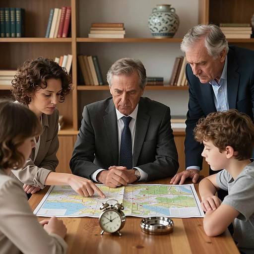 Strategic Discussion at a Wooden Table