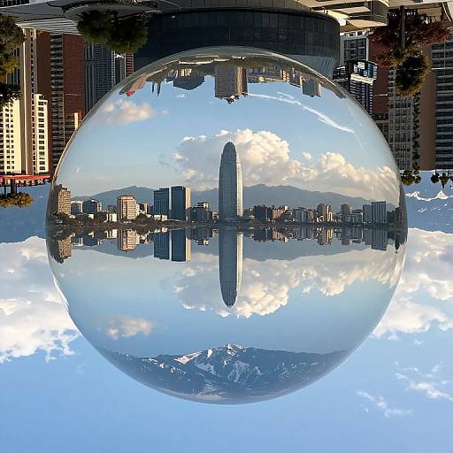 Inverted Cityscape Under Glass Dome