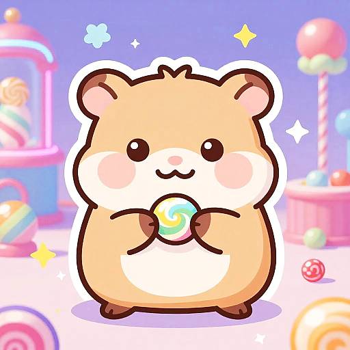 Chibi Hamster in Neon Candy Factory