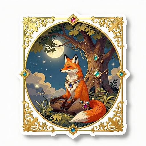 Mystical Fox with Filigree Border Sticker
