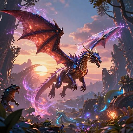 Majestic Dragon Over Enchanted Forest