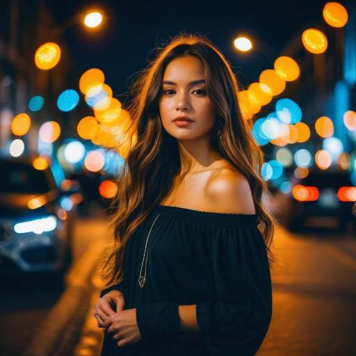 Young Woman Portrait in City Night Lights