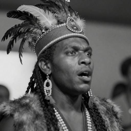 Expressive Man in Feathery Crown Photo
