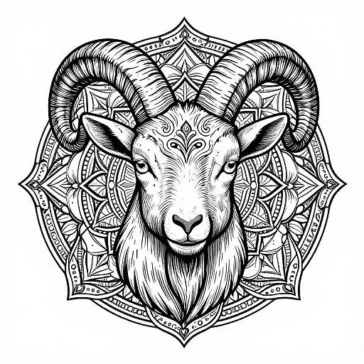 Intricate Goat Mandala Line Art