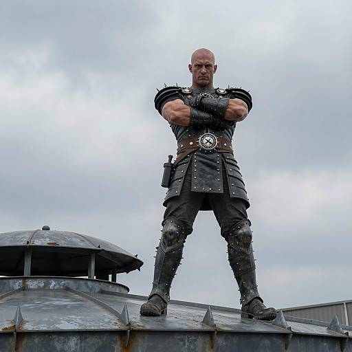 Intense Warrior on a Spiked Rooftop