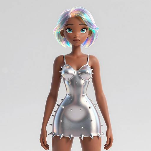 Digital Metahuman Female in Silver Spiky Dress
