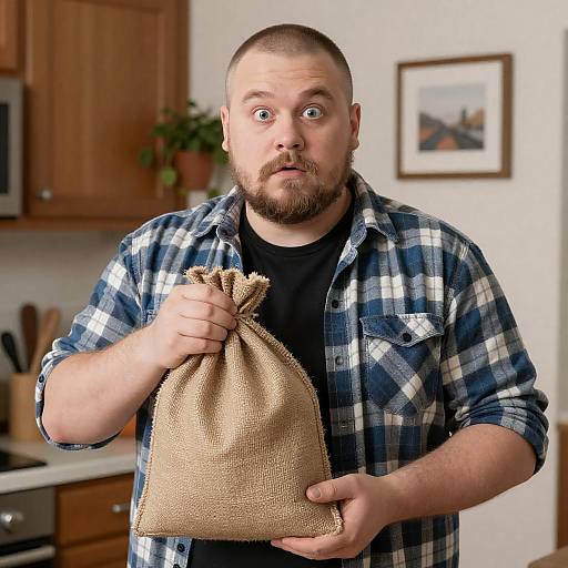 Surprised Man in a Cozy Kitchen