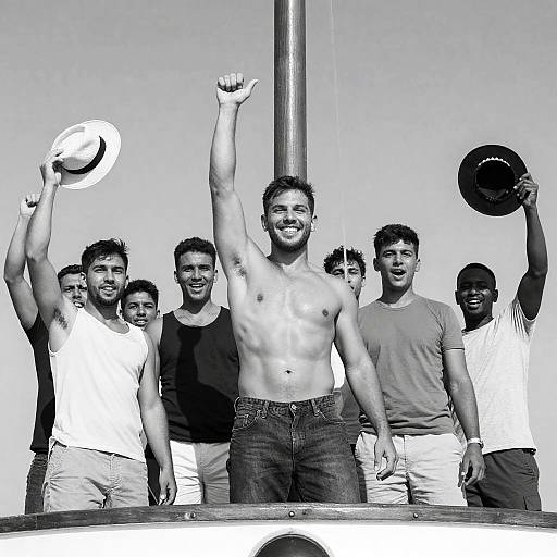 Excited Group of Men on a Boat