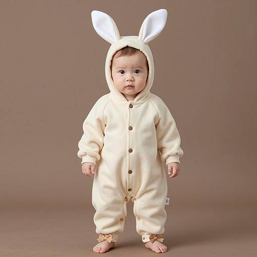 Baby in Cream Bunny Onesie Costume