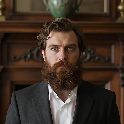 Portrait of a Bearded Man at Fireplace