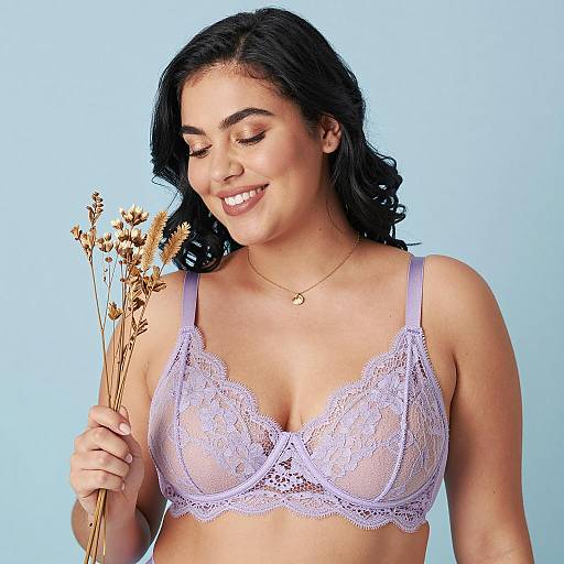 Smiling Woman with Lavender Lace and Flowers