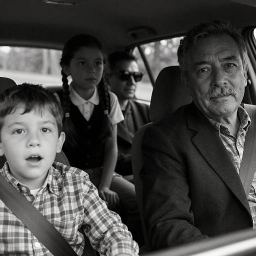 Nostalgic Car Ride in Black and White