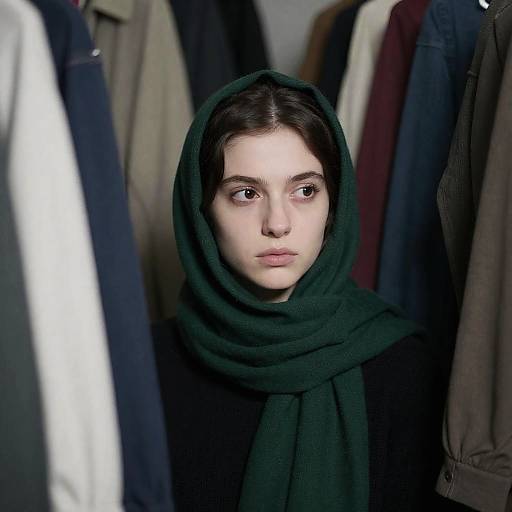 Young Woman Surrounded by Colorful Clothes