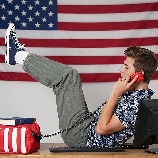 Teenage Boy Reclining with Phone
