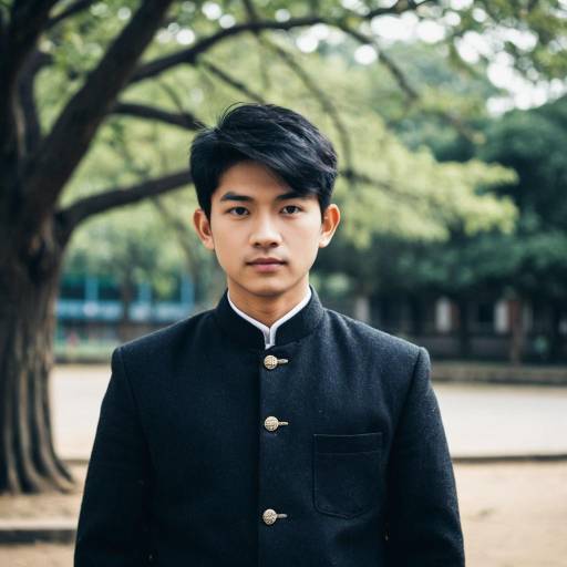 Young Asian Male in Black School Uniform Outdoors