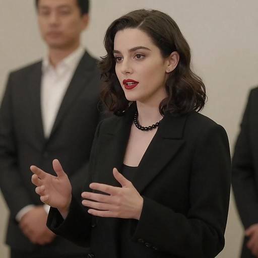 Woman Speaking in Black Coat