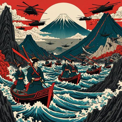 Ukiyo-e Shogun Commanding Flying Ships
