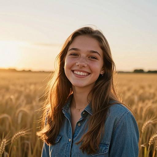 Joyful Teen Girl in Wheat Field