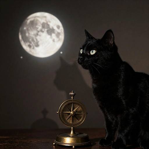 Film Noir Cat with Brass Astrolabe