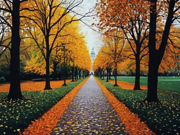 Charming Fall Park Path Wallpaper