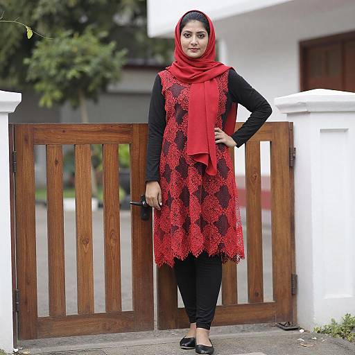 Confident Woman in Red Hijab Fashion