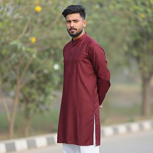 Maroon Sherwani Man Outdoors Portrait