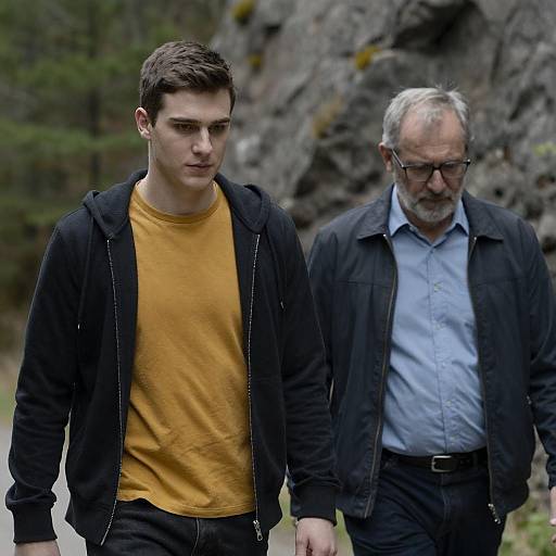 Two Men Walking in a Scenic Forest