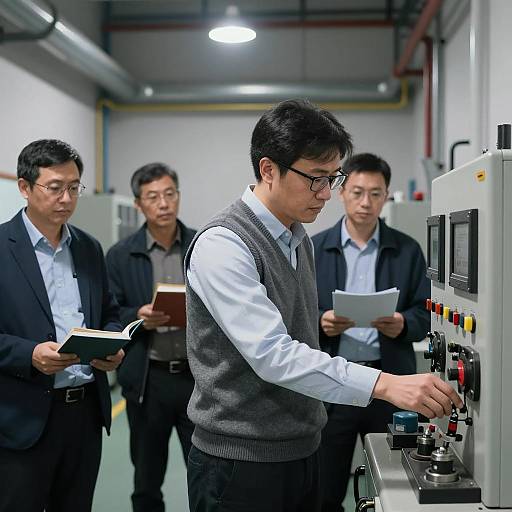 Industrial Scene with Four Men Working