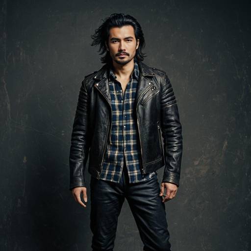 Man in Leather Jacket and Plaid Shirt