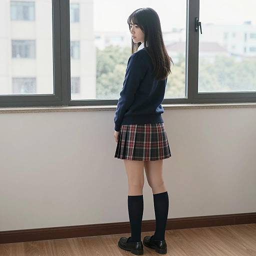 Asian Schoolgirl Standing by Window