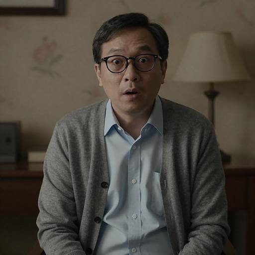 Surprised Man in Dimly Lit Room