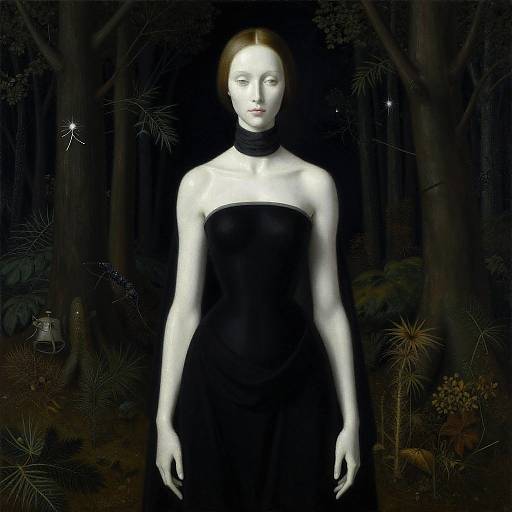 Porcelain Woman in Nighttime Forest